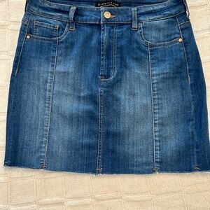 Denim skirt with fringe hem would be adorable with leggings.